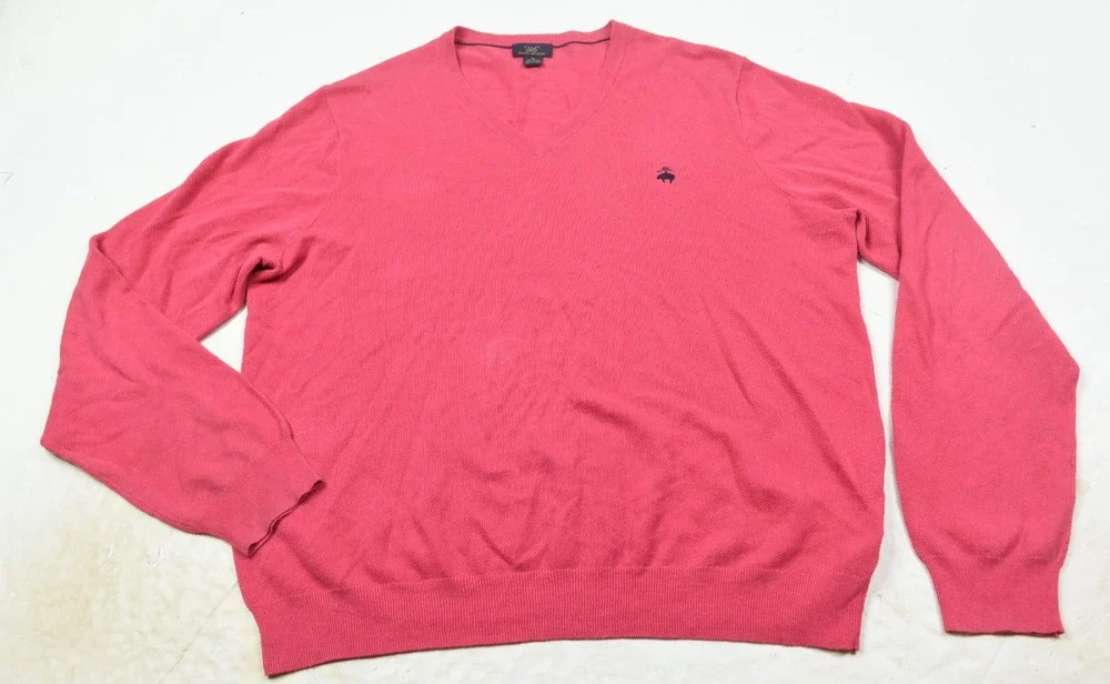 Brooks Brothers 346 Sweater Mens XL Pink Long Sleeve V-Neck Linen Cotton